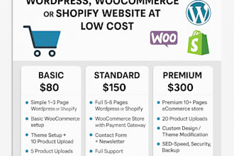 develop a professional wordpress, woocommerce, or shopify website at a low cost