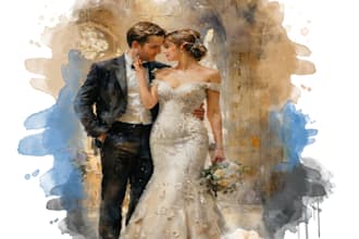 create a custom watercolor wedding or couple portrait illustration