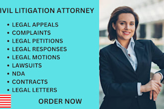 prepare motions, legal documents, lawsuits, complaints, appeals, contracts, nda