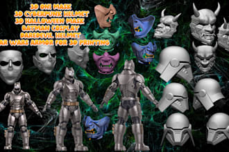 create 3d oni mask, 3d helmet, 3d halloween mask batman cosplay for 3d printing