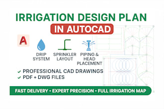 do head placement, drip sprinklers irrigation plan, piping layout with autocad