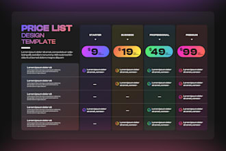 design custom price list, price table, menu for businesses