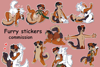 draw furry sticker design, discord telegram sticker in sfw nsfw art, fursona pfp