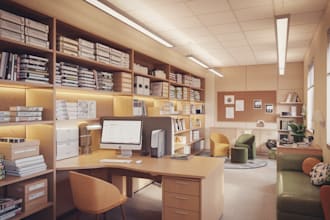 render cgi 3d interior design for your libraries classroom school library office