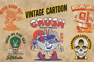 draw vintage retro cartoon mascot logo or t shirt design in rubber hose style