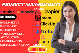 set up workflow automations for monday, clickup, trello, asana and notion