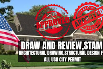 draw and stamp architectural, 2d floor plan blueprint for permit in the USA city
