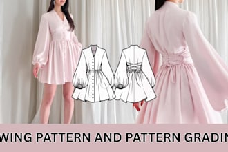 create sewing pattern draft design PDF clothing pattern for clothing apparel