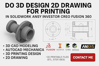 do 3d design 2d drawing for printing in solidwork ansy investor creo fusion 360