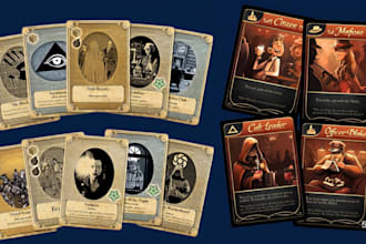 custom design card game, box mockup, rulebook, tcg, tarot, nft or board game