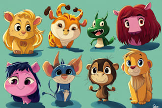 draw character, cartoon animal illustration art or stickers