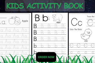 design custom kids learning activity book, drawing pages and tracing for KDP