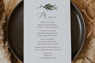 design wedding, bridal, baby shower, birthday, baptism, party menu card