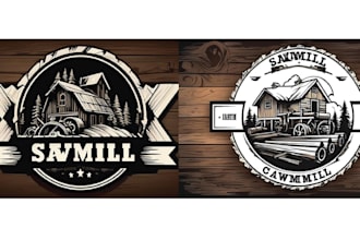 create vintage woodwork sawmill logo