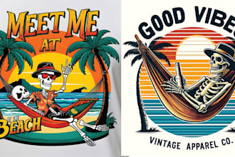 create t shirt summer skull skeleton surfing logo