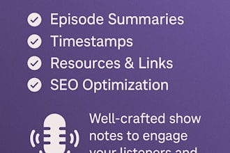 write SEO optimized podcast show notes and episode summaries