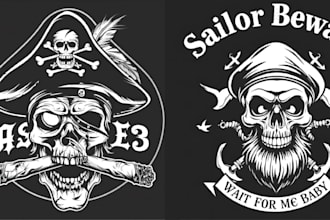 make vintage ship skull pirate logo