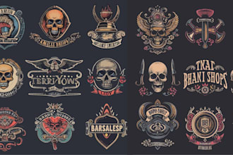do custom skull tattoo logo with illustration design