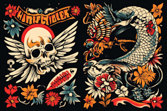 create any design in traditional tattoo or old school style