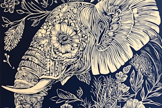 draw high quality illustration in linocut style