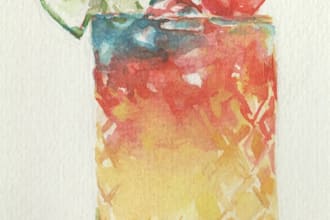 hand drawn water colour paint of fruit cocktail and tarts