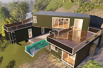 3d architectural visualization shipping container house shop warehouse carport