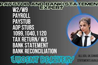 do adp paystub, pay slips, 1040, 1099, schedule c and bank reconciliation