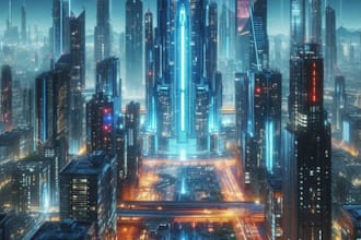 design an illustration of futuristic cyberpunk city