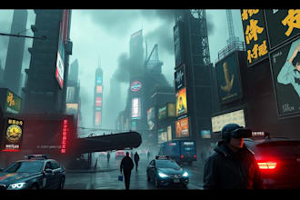 draw illustration of futuristic cyberpunk city