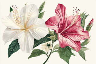 draw botanical illustrations of flowers, plants and fruits