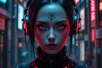 draw sci fi , cyberpunk , mecha, fantasy character design