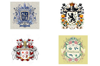 make a heraldic, vintage, family crest, coat of arms logo design