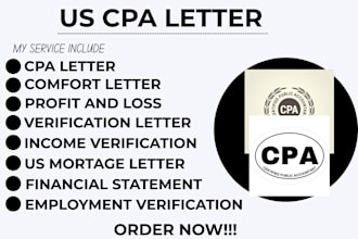 provide CPA mortgage comfort letter audit financial, income verification letter