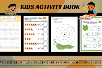 create engaging kids activity book, worksheets puzzle, low content book for KDP