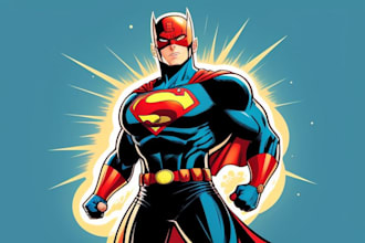 design epic superhero cartoon character or comic mascot logo