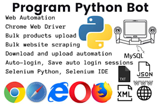 do python script, web scrapping, automation python programming, in selenium json