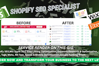 do a high converting shopify SEO wix etsy to rank on google and boost sales
