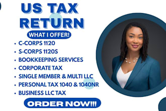 prepare and file US tax return, llc tax, individual tax, 1120, 1065, 1040 as CPA