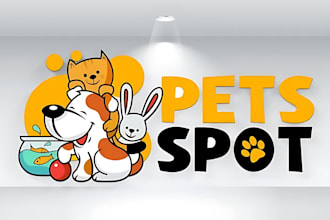 make a modern minimalist pet shop, cat, dog, animal logo and any graphics design