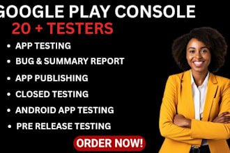 provide 20 real android testers for closed app testing
