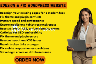 redesign or fix wordpress website landing page install elementor clone website