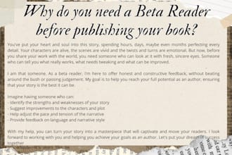 read and provide constructive criticism on fiction and as a beta reader