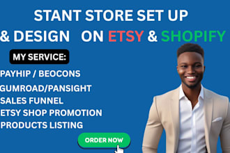 design and promote your stan store, etsy shop, beacons ai, shopify marketing