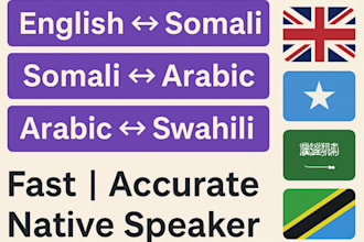 professionally translate between somali, arabic, and english fast