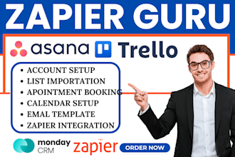 do asana project management monday crm trello automation zapier zaps integration