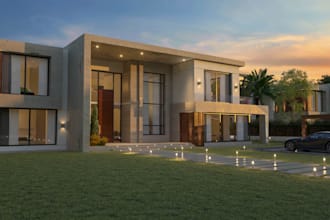 renovate residential villa, smooth facade home, countryside modern interior, cad