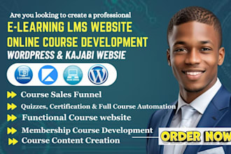 build elearning educational website kajabi online course funnel lms wordpress