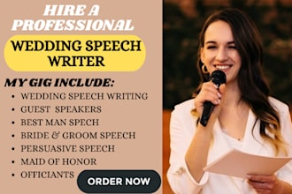 write a heartfelt and  personalized wedding speech for any role