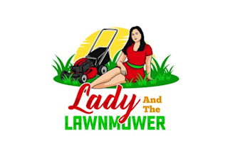 design amazing lady and the lawnmower logo