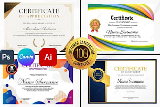 design certificate templates and professional award certificates within 24 hours
